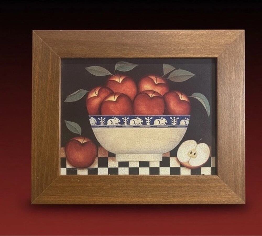 Folk Art Print Apple Bowl Primitive StillLife Cottage Diane Ulmer Pedersen Bunny